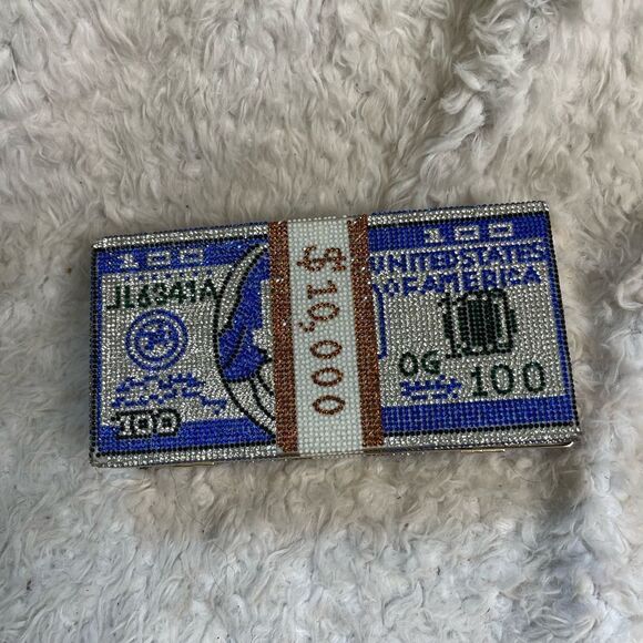 Rhinestones , Royal blue ,black and rose gold Dollar Frame clutch. - Picture 6 of 9